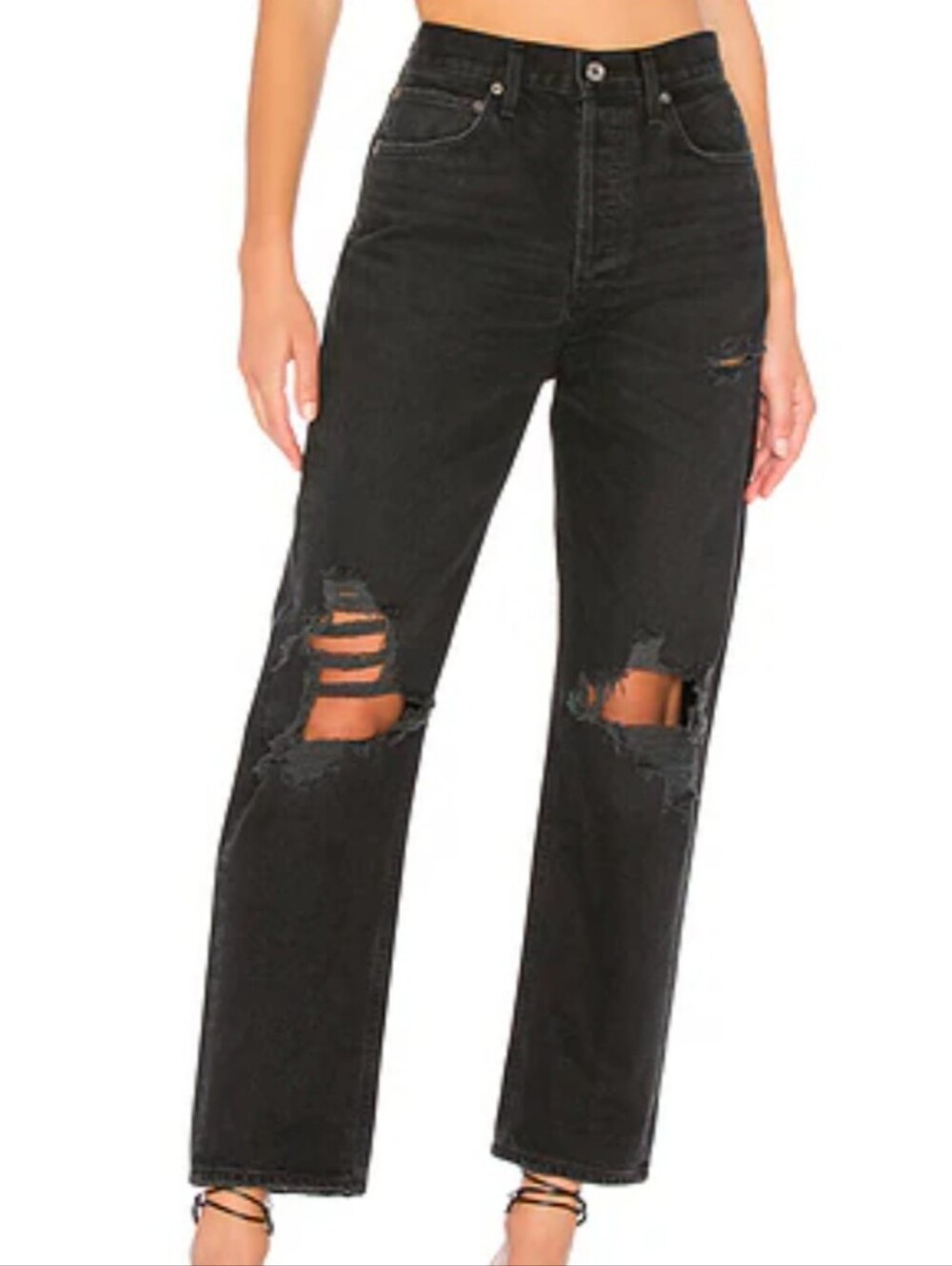 AGOLDE 90's Jean Black Distressed Button Fly Straight Leg Jeans Size 27